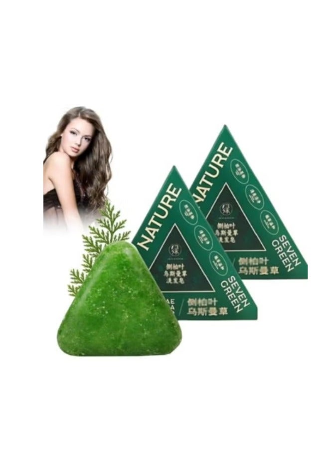 Seven Green سبن غرين شامبو صابون عشبي طبيعي مضاد لتساقط الشعر، مثلث أخضر، عناية بفروة الرأس وتقوية جذور الشعر - Image 2